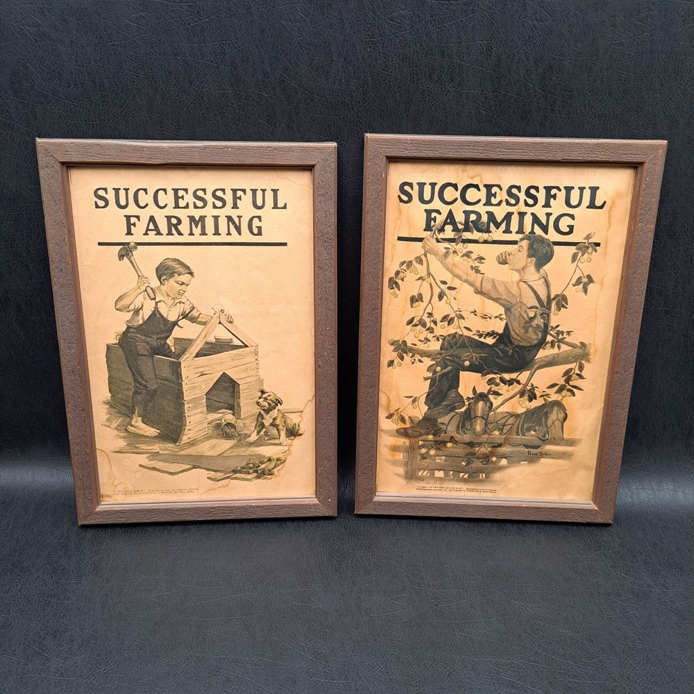 Vintage Successful Farming Ross Sieber Art Prints Set of 2 Farmhouse Wall Decor